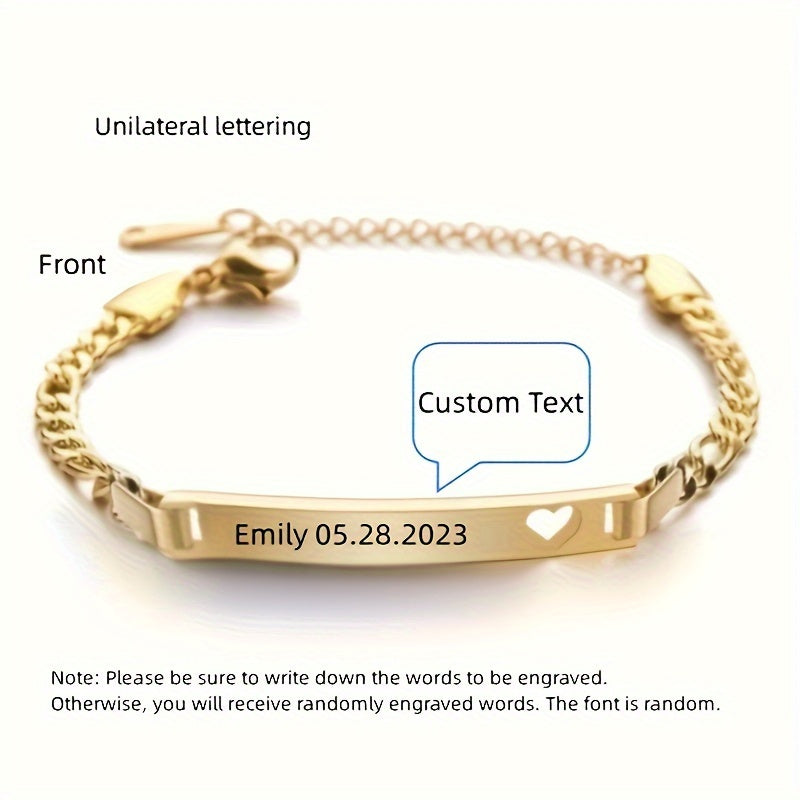 Customized Glossy Bracelet Female Stainless Steel Personality Laser Lettering Commemorative Gift (Customied Only English Language)