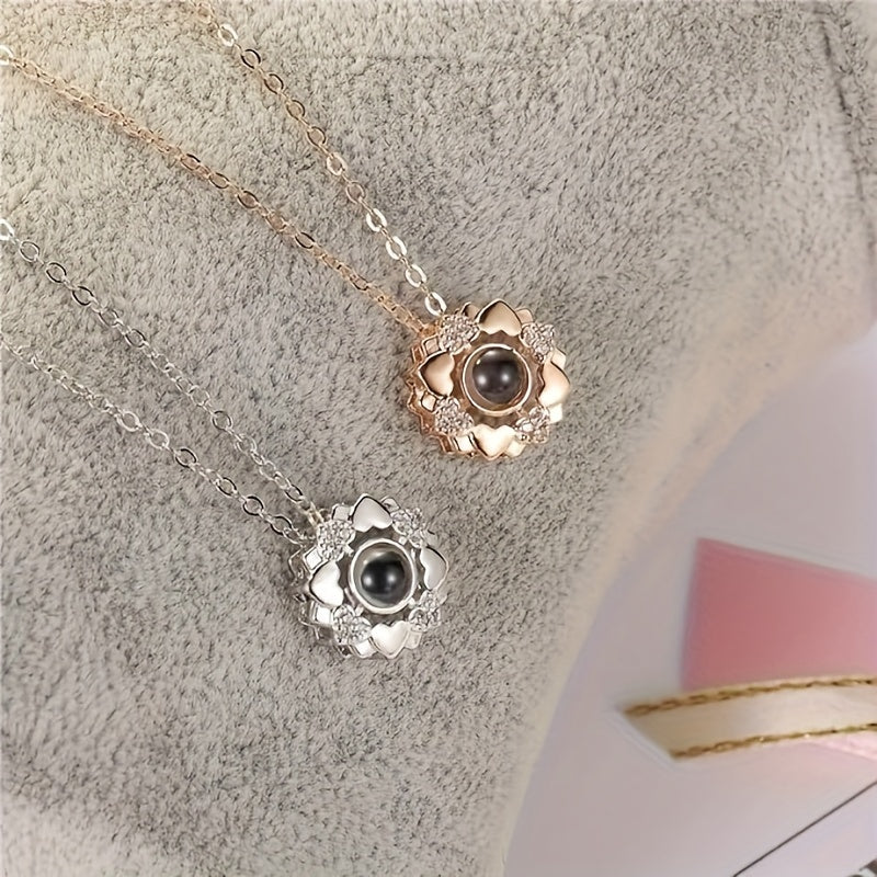 1pc Customized Color Photo Projection Sunflower Pendant Necklace Personalized Memory Pendant Necklace For Women, Mother's Day Gift