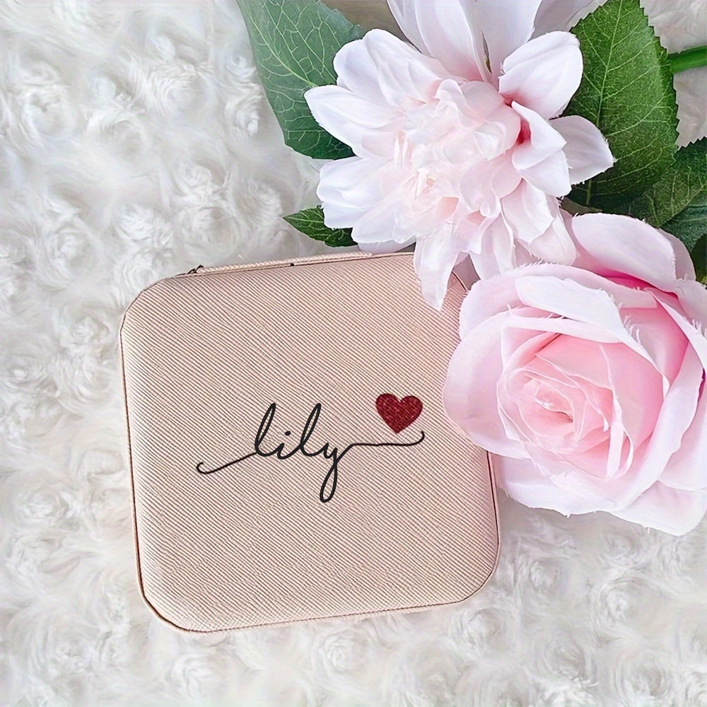 1pc Personalized Jewelry Box, Travel Portable Jewelry Case With Custom Made Name Pattern, Birthday Mother's Day Gift Packaging Box, Engagement Ring Box