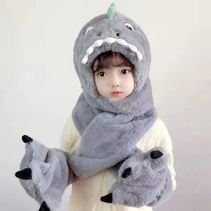 Children's Winter Hat Cartoon Dinosaur Plush Scarf Hat