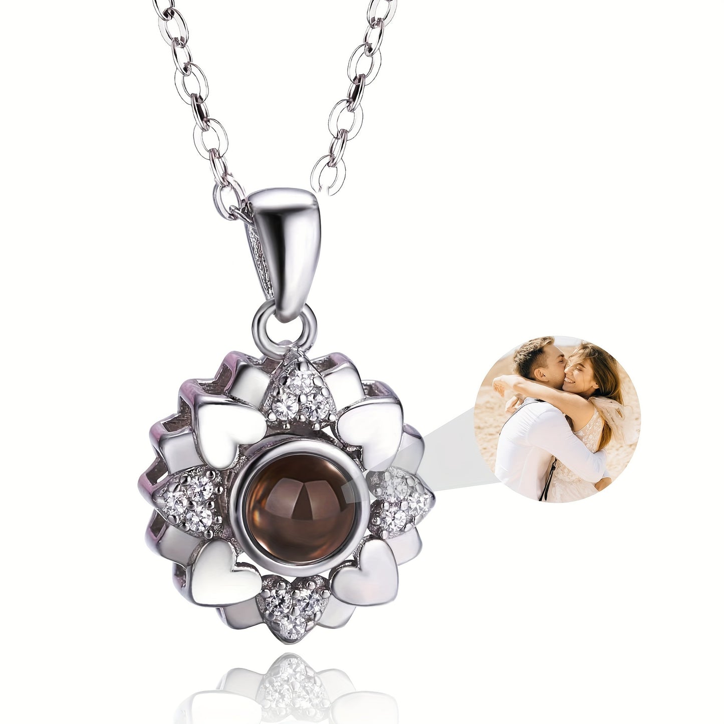 1pc Customized Color Photo Projection Sunflower Pendant Necklace Personalized Memory Pendant Necklace For Women, Mother's Day Gift