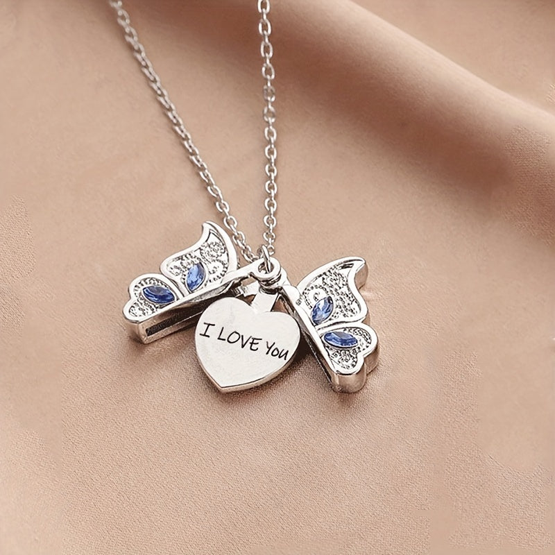 1pc Fashion Classic Openable Butterfly Pendant Necklace, Lettering I Love You Romantic Proposal Valentine's Day Gift Jewelry