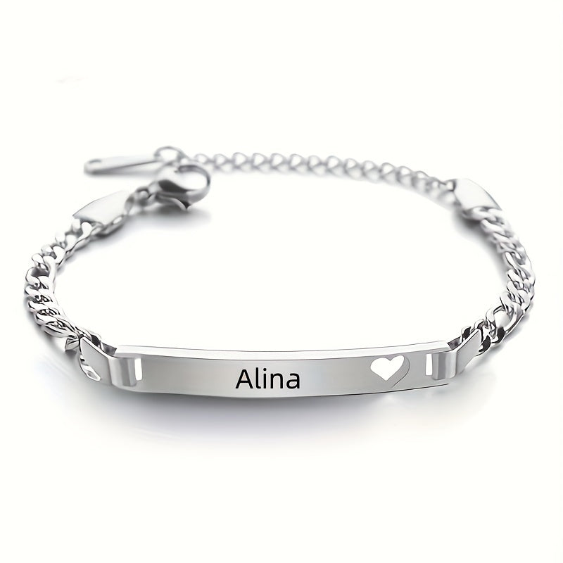 Customized Glossy Bracelet Female Stainless Steel Personality Laser Lettering Commemorative Gift (Customied Only English Language)