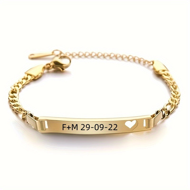 Customized Glossy Bracelet Female Stainless Steel Personality Laser Lettering Commemorative Gift (Customied Only English Language)