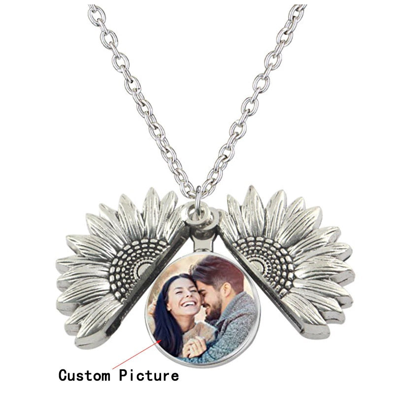 Custom Photo Locket Sunflower Necklace