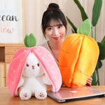 35cm Creative Funny Doll Carrot Rabbit Plush Toy Stuffed Soft Bunny Hiding in Strawberry Bag Toys for Kids Girls