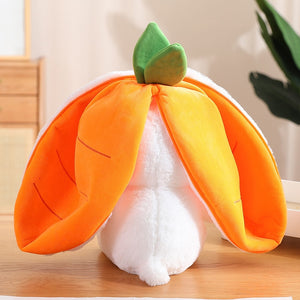 35cm Creative Funny Doll Carrot Rabbit Plush Toy Stuffed Soft Bunny Hiding in Strawberry Bag Toys for Kids Girls