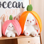 35cm Creative Funny Doll Carrot Rabbit Plush Toy Stuffed Soft Bunny Hiding in Strawberry Bag Toys for Kids Girls