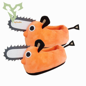 Anime Orange Dog Pochita Chainsaw Man Plush Indoor Home Slipper Shoes