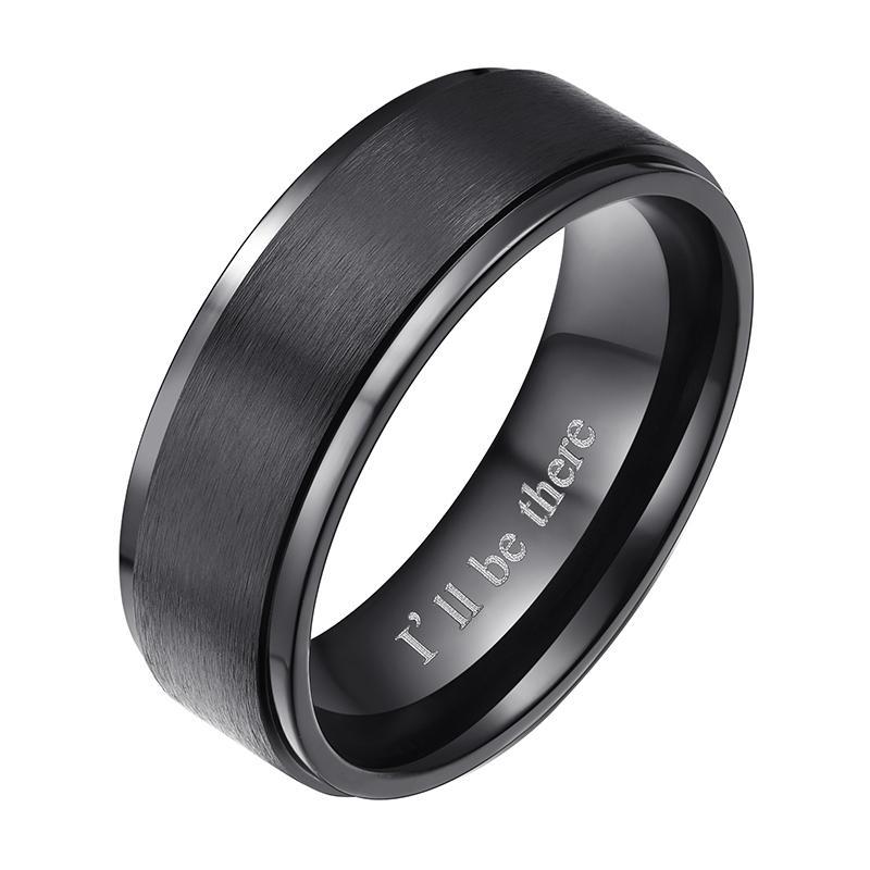 Promise Rings - 8mm I'll Be There Black Titanium Mens Ring