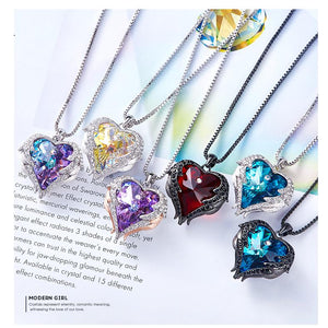 Colorful Crystal Angel Wings Heart Pendant Necklace Christmas Party Gift - hotbuyy