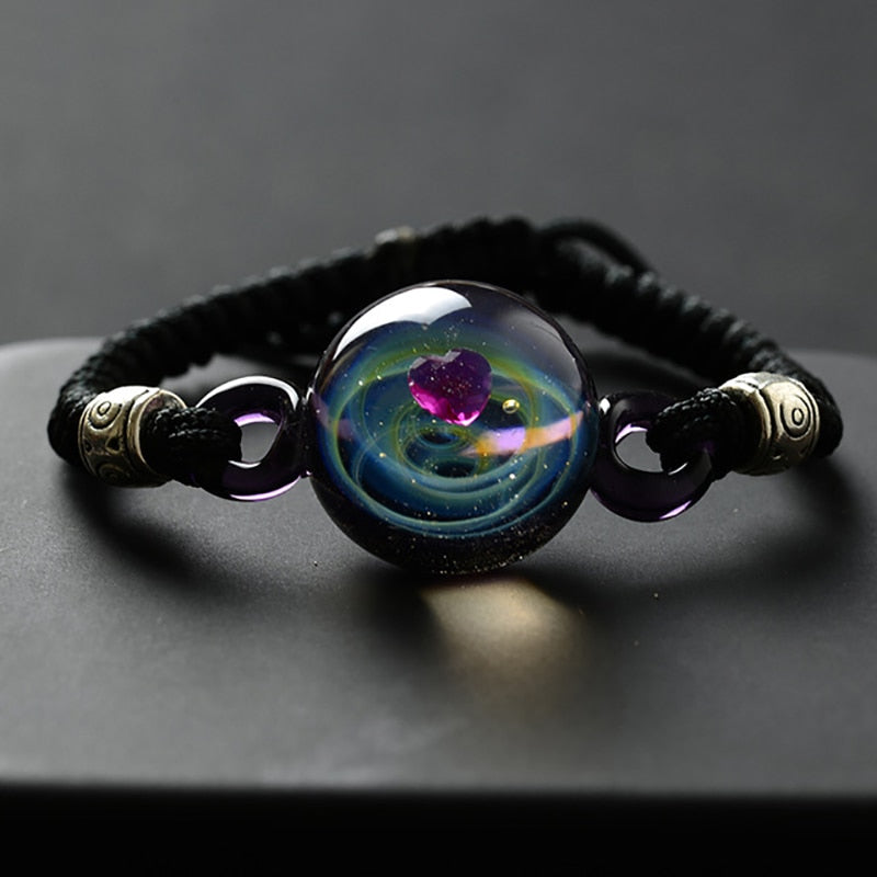 Universe Planets Glass Bead Bangles Bracelets Galaxy Fashion Jewelry