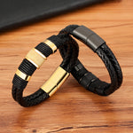 Woven Leather Rope Wrapping Stainless Steel Leather Bracelets