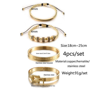 4pcs/Set Men Titanium Steel Roman Numeral Bracelet