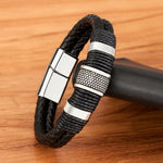 Woven Leather Rope Wrapping Stainless Steel Leather Bracelets