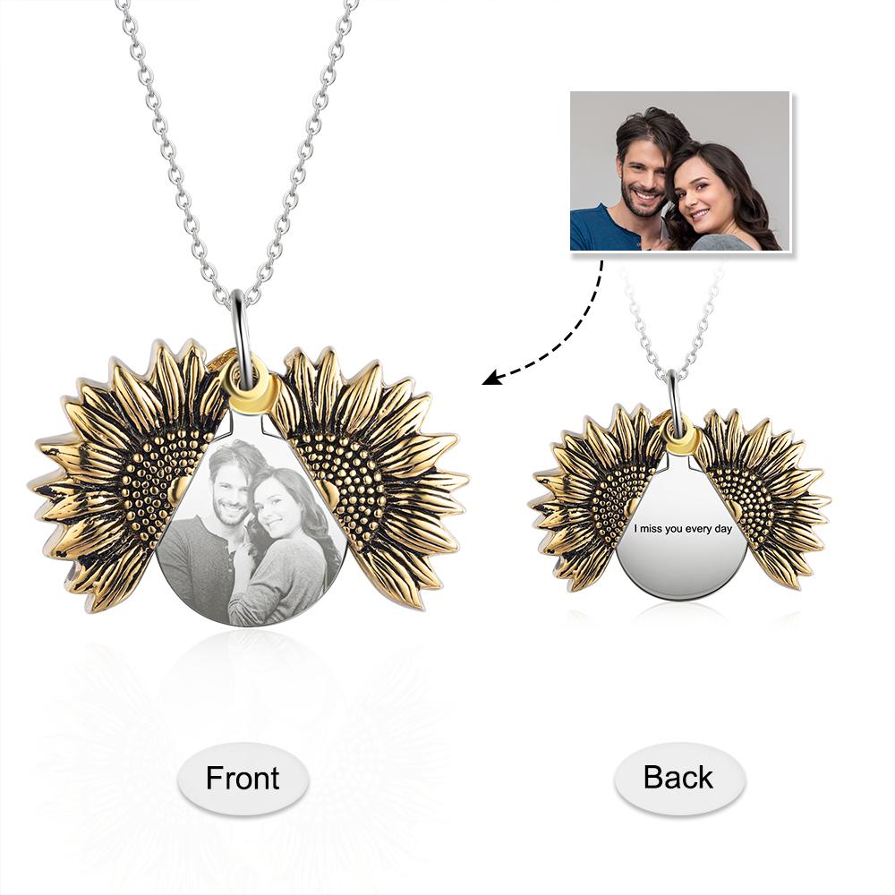 Custom Photo Locket Sunflower Necklace