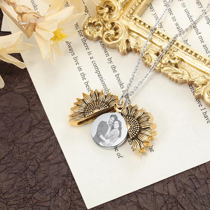 Custom Photo Locket Sunflower Necklace