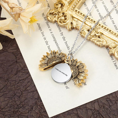 Custom Photo Locket Sunflower Necklace