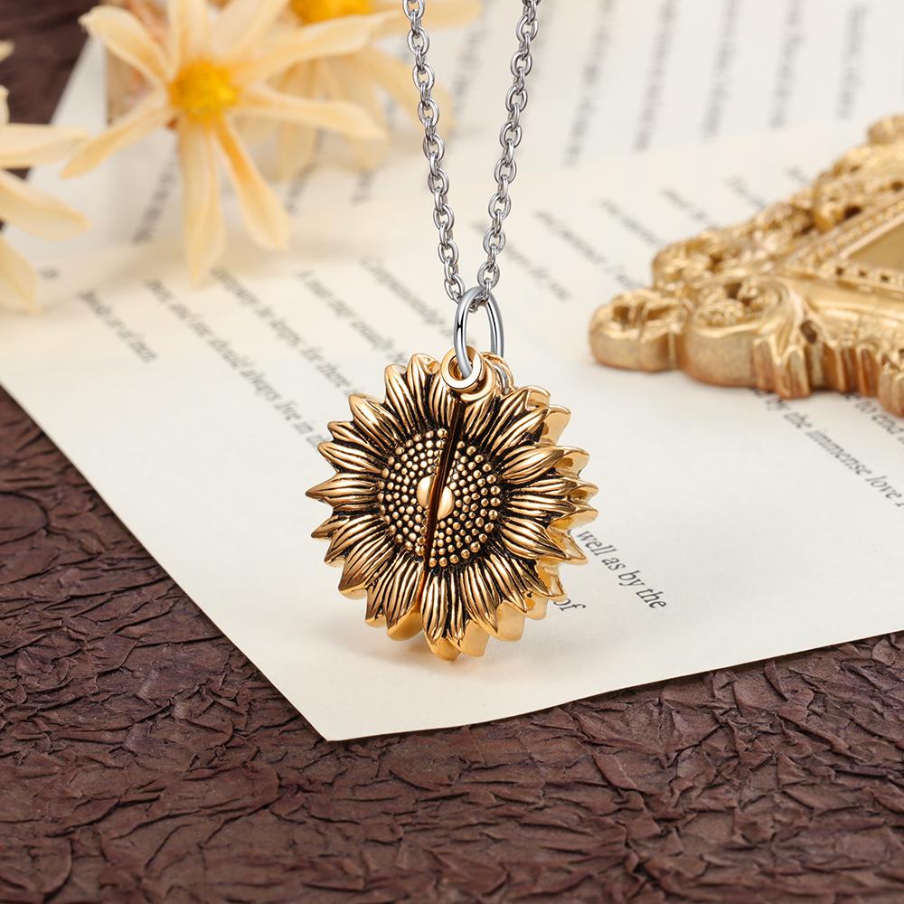 Custom Photo Locket Sunflower Necklace