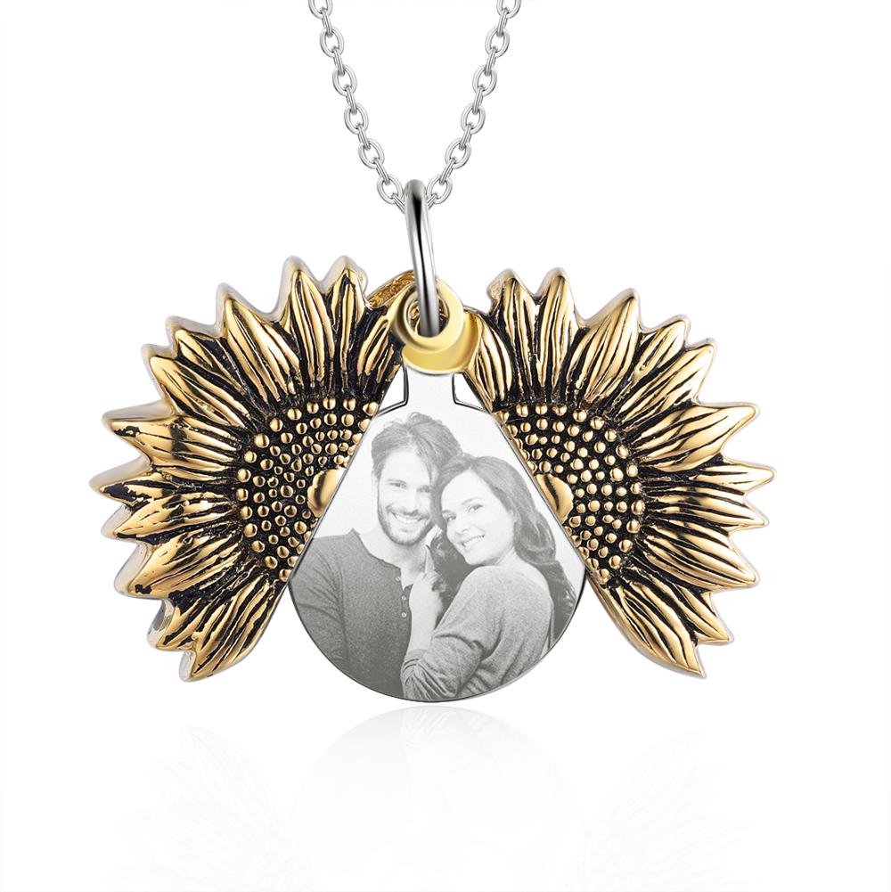 Custom Photo Locket Sunflower Necklace