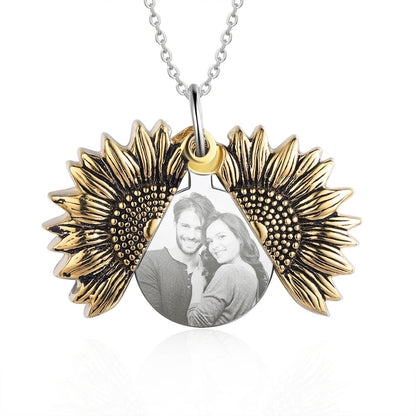 Custom Photo Locket Sunflower Necklace