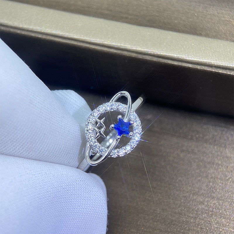 925 Sterling Silver Ring Blue Star Zircon