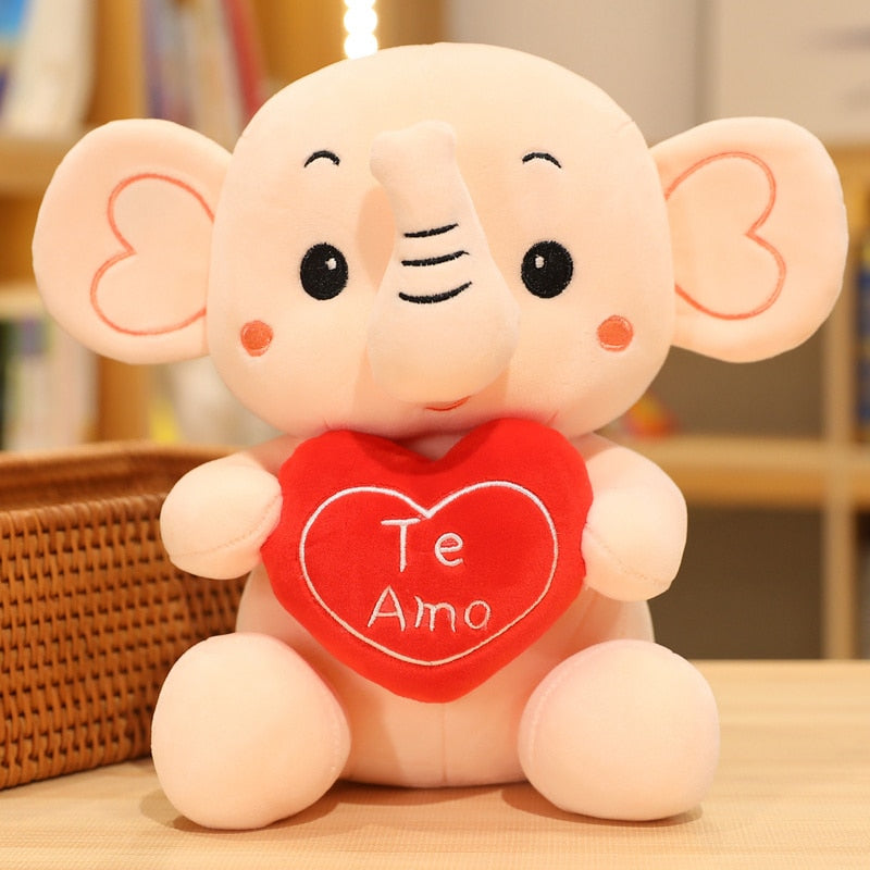 1pc Cute Soft Elephant Plush Toy Holding LOVE Heart Stuffed Toys