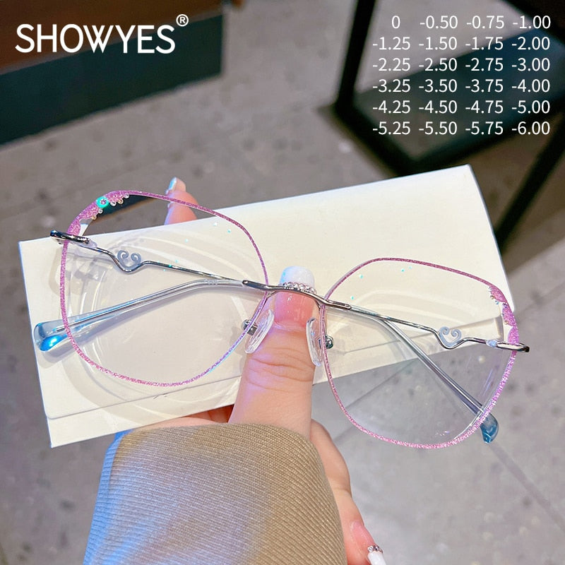 Woman's Eyeglasses Myopia Rimless Glasses Purple Frame