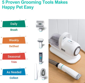 Pet Grooming Kit & Vacuum Suction with 5 Proven Grooming Tools for Dogs Cats or Other Animals