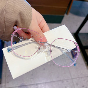 Woman's Eyeglasses Myopia Rimless Glasses Purple Frame