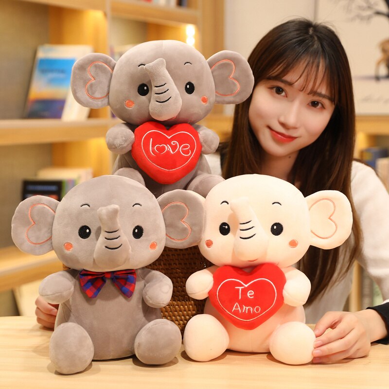 1pc Cute Soft Elephant Plush Toy Holding LOVE Heart Stuffed Toys