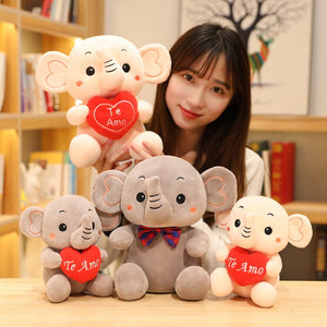 1pc Cute Soft Elephant Plush Toy Holding LOVE Heart Stuffed Toys