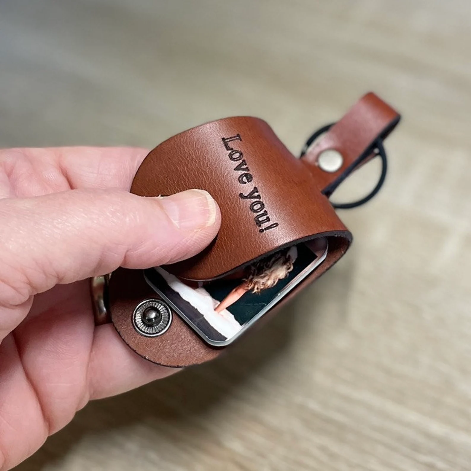 Personalized Photo Leather Keychain