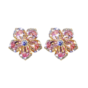 Pink Crystal Flower Stud Earrings,Crystal Stud Earrings