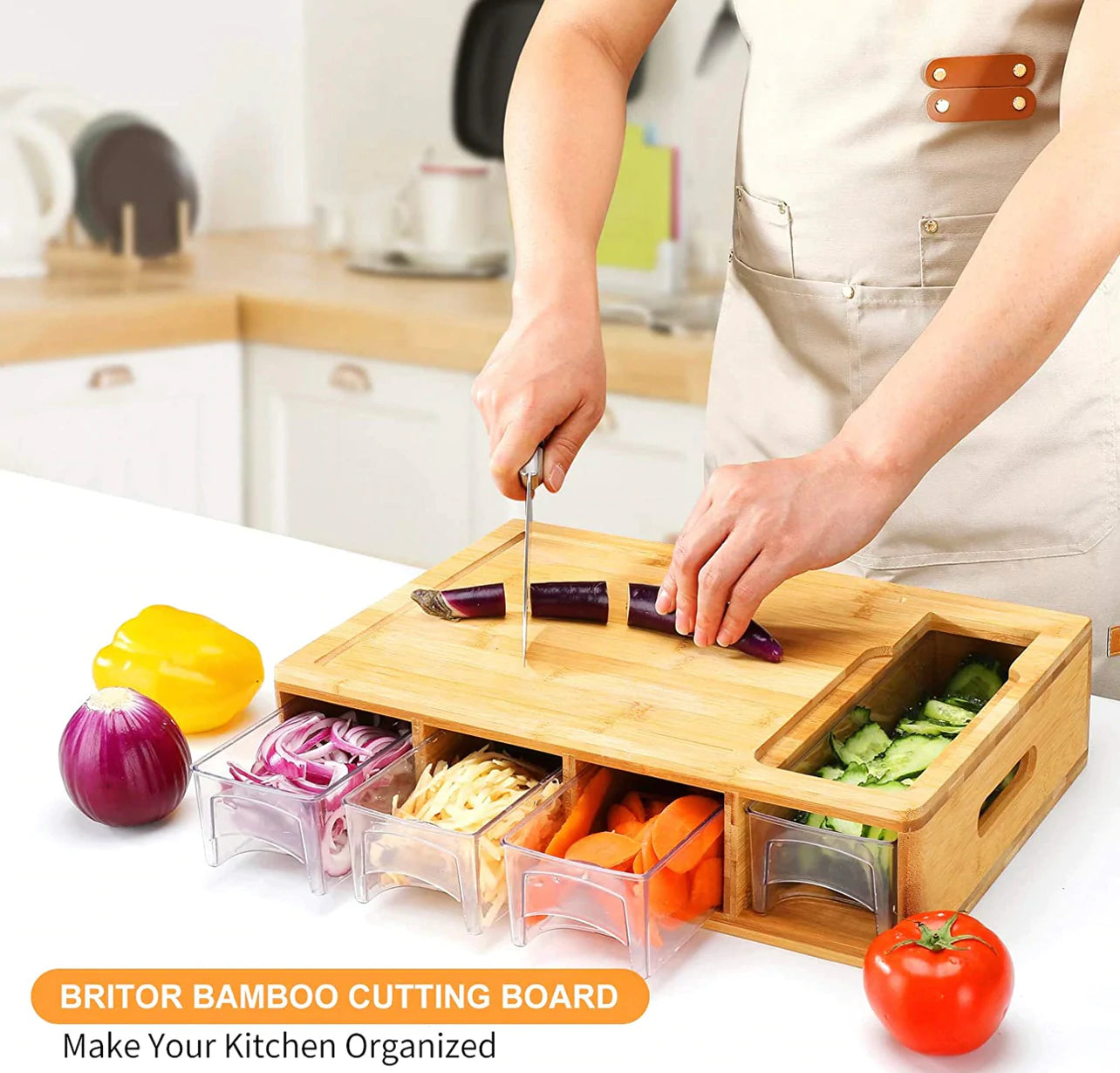 Bamboo Cutting Board W/ Containers