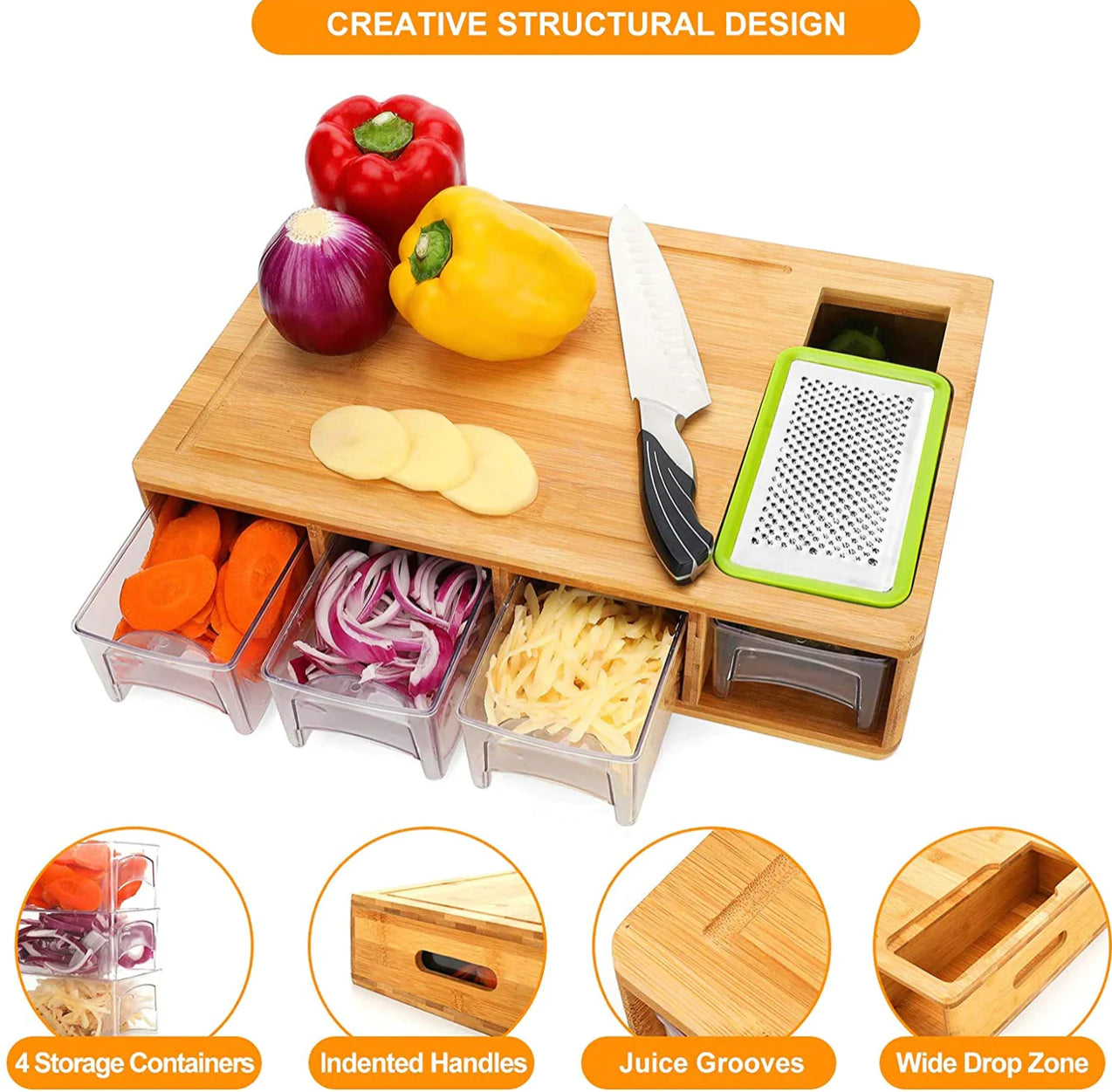 Bamboo Cutting Board W/ Containers