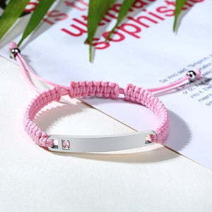 Personalized Rope Bracelets with Custom Engraving - Pink - Bracelets - Silver