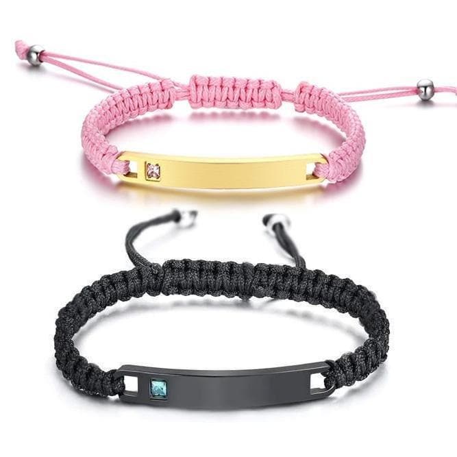 Personalized Rope Bracelets with Custom Engraving - Pink - Bracelets - Black