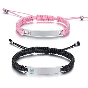 Personalized Rope Bracelets with Custom Engraving - Pink - Bracelets - Silver