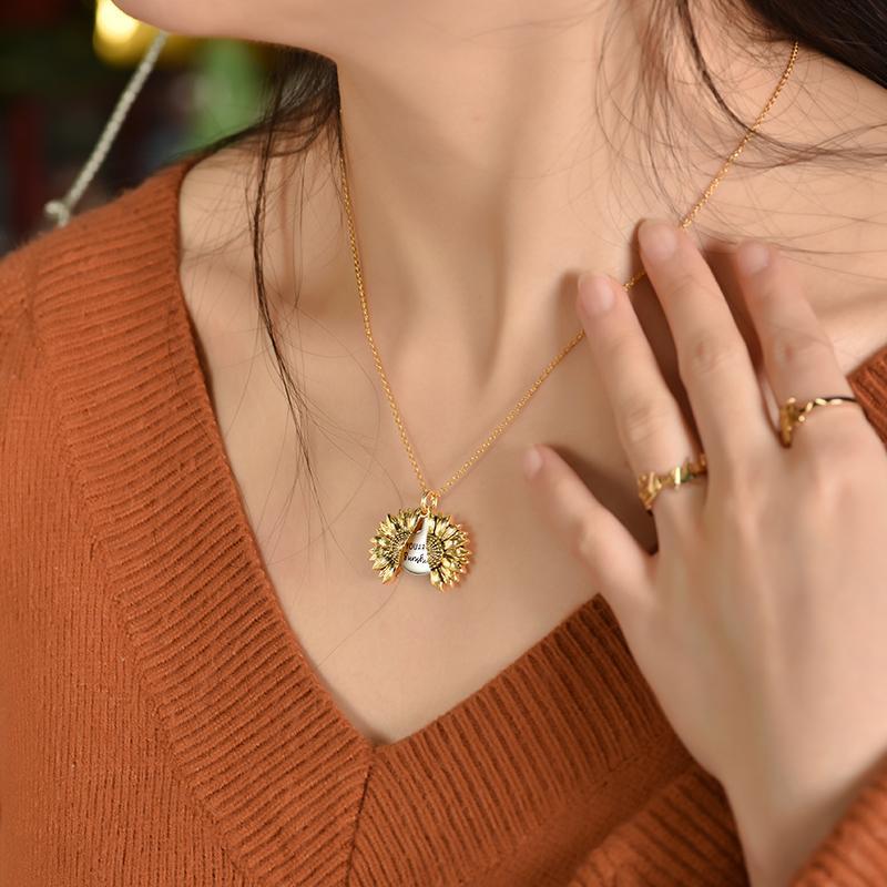 Custom Photo Locket Sunflower Necklace