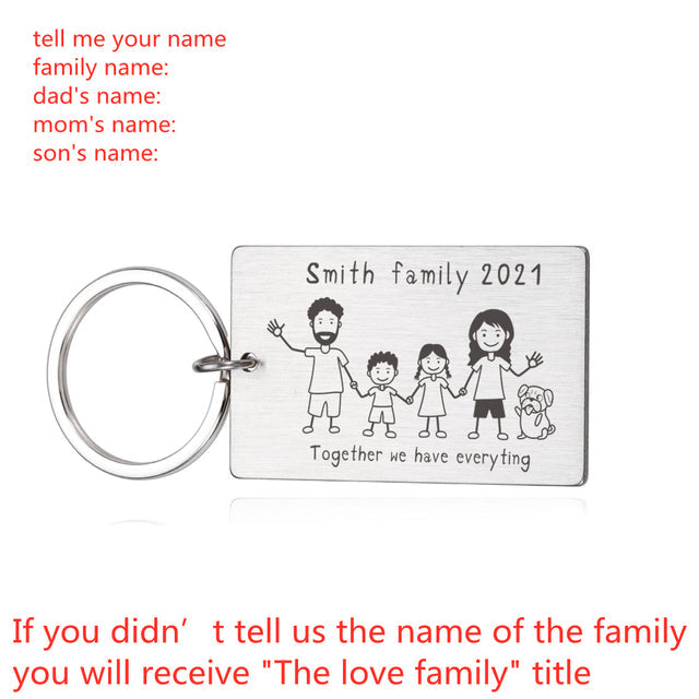 Love Cute Keychain Engraved Custom Family Gifts For Parents Children Present Keyring Bag Charm Families Member Gift Key Chain