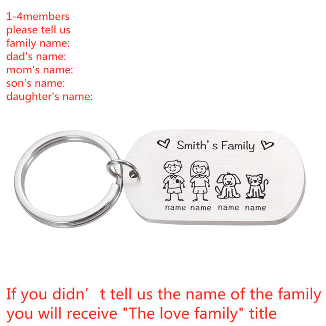 Love Cute Keychain Engraved Custom Family Gifts For Parents Children Present Keyring Bag Charm Families Member Gift Key Chain